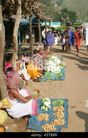 Marché hebdomadaire coloré Dongria Kondh.Orissa ,l'Inde Banque D'Images