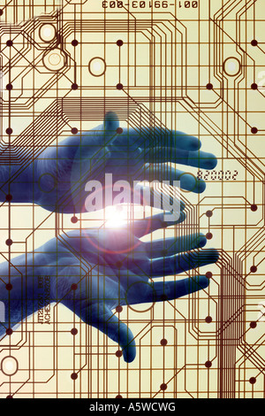 Les mains avec la technologie numérique Banque D'Images