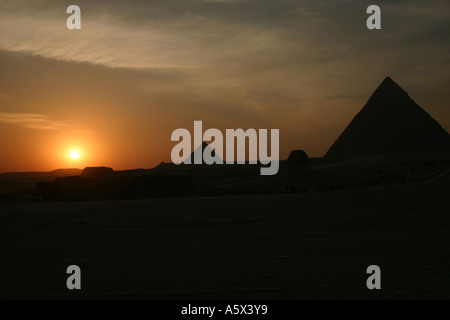 Avis de Gizeh au coucher du soleil Banque D'Images