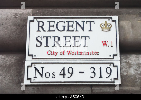 City of Westminster London Angleterre signe Regent Street Banque D'Images