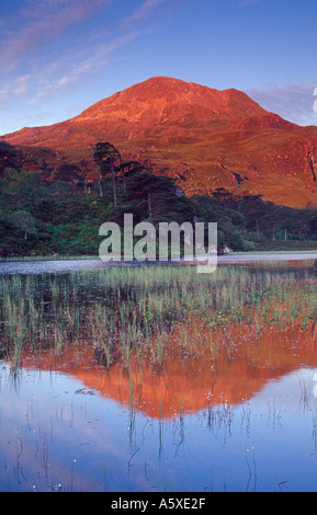 Sgurr Dubh reflétée dans le Loch clair à l'aube, Wester Ross, Scotland Banque D'Images