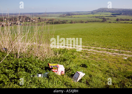 Jeter la litière dans une aire sur l'southdowns près de Bury dans West Sussex UK. 2007 Banque D'Images