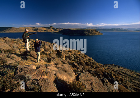 Beauty Spot de la position avantageuse de Sillustani (Pérou). Paysage depuis le site de Sillustani (Pérou). Banque D'Images