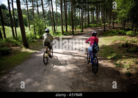 Deux adolescentes en vélo Delamere Forest Cheshire Banque D'Images