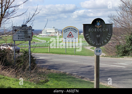 En regardant vers la tribune, l'hippodrome d'Epsom, accueil du Derby. Banque D'Images