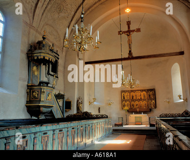 Intérieur de l'ancienne église, Gamla Uppsala, Uppland, Suède. Banque D'Images