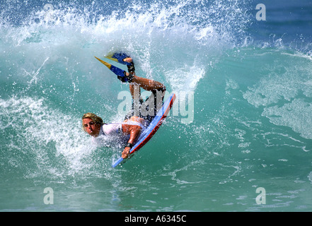 Bodyboard action, Waimea Bay, Oahu, Hawaii, USA Banque D'Images