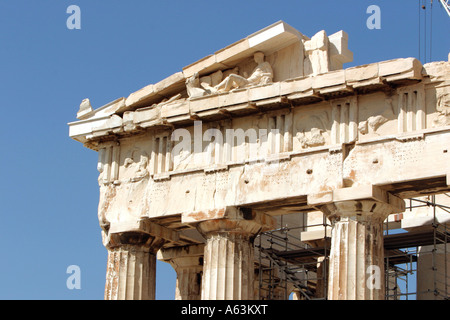 Frise du Parthénon l'lagrest le temple sur l'Acropilis Athènes Grèce Banque D'Images