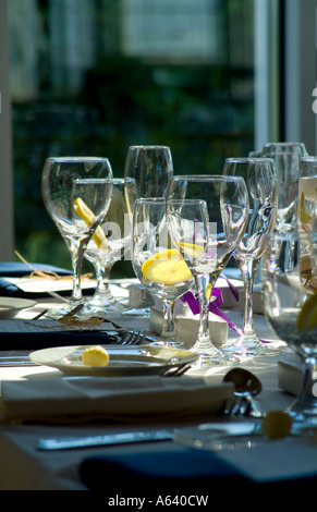 Les paramètres de table élégante au banquet de mariage Réception, Philadelphie, USA Banque D'Images