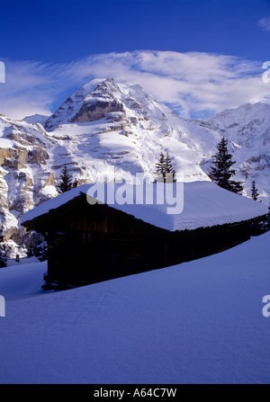 Vue de l'abri de la montagne au mont Jungfrau Region de oberland highland swiss alpes canton de Berne Suisse Banque D'Images