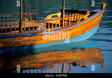 Bateaux en bois traditionnels, Pletten, sur le lac de Bled, Slovénie, région de Gorenjska Banque D'Images