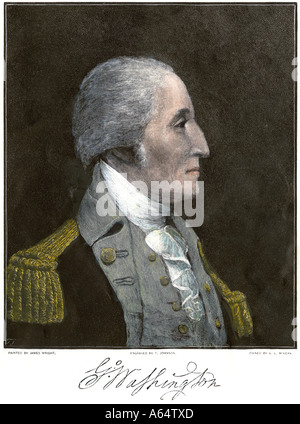 Le général George Washington profil. À la main, gravure sur bois Banque D'Images