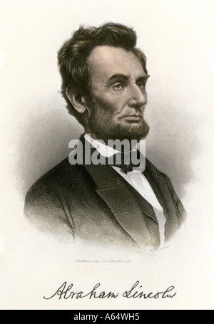 Le président Abraham Lincoln avec autographe. À la main, gravure sur acier Banque D'Images