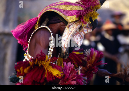 La scène de danse danseur Dogon funérailles Pays Dogon Mali Afrique de l'Ouest Banque D'Images