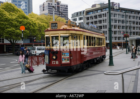 Centre-ville historique de Christchurch tramway restauré sur la visite de la ville Nouvelle Zélande Banque D'Images