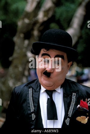 Artiste de rue chilienne de mimer Charlie Chaplin, Banque D'Images