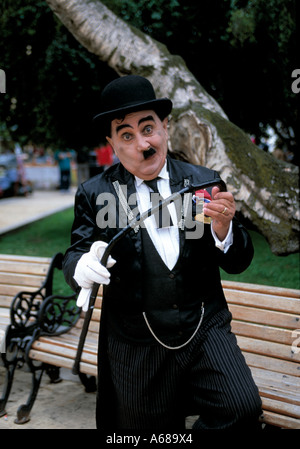 Artiste de rue chilienne de mimer Charlie Chaplin, Banque D'Images