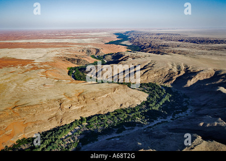 Vue aérienne de verdure le long de la rivière Kuiseb dans le désert du Namib Namibie Namib Naukluft Park Banque D'Images