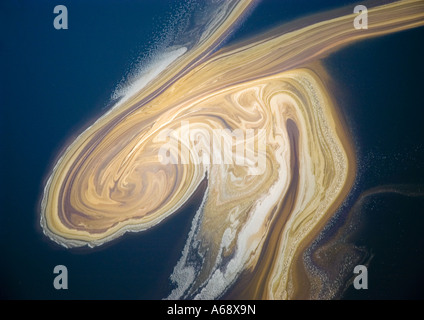 Vue aérienne de plancton flottant dans les eaux libres du lac Natron, en Tanzanie