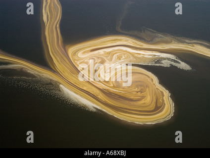 Vue aérienne de plancton flottant dans les eaux libres du lac Natron, en Tanzanie Banque D'Images