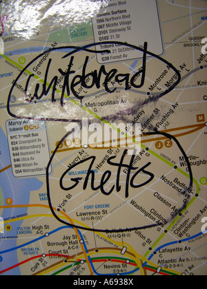 New York City Subway Map avec Whitebread Graffiti Ghetto Banque D'Images