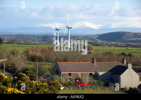 Éoliennes à Trysglwyn wind farm, près de Parys Mountain Anglesey Pays de Galles Banque D'Images