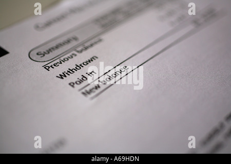 Close up de découvert bancaire au Royaume-Uni Banque D'Images