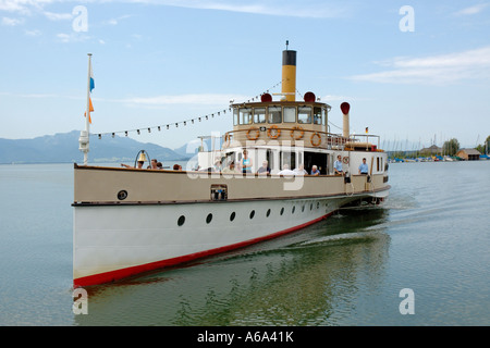 Ludwig Fessler vapeur à aubes sur le lac de Chiemsee, en Bavière, Allemagne. Banque D'Images