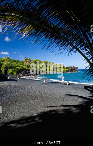 Honokalani Black Sand Beach, Wainapanapa State Park, near Hana, Maui, Hawaii, USA Stock Photo