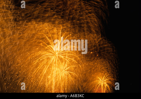 Feux d'artifice dans le ciel nocturne. 4th de la fête de l'indépendance de juillet. États-Unis New York, New York City, New York. Copier l'espace Banque D'Images