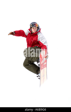 Snowboarder en plein vol. Banque D'Images