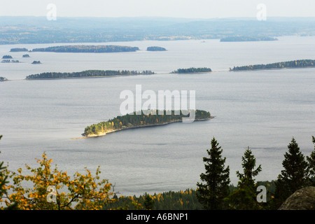 Îles longue et étroite formée par l'érosion glaciaire du lac Pielinen dans les eskers de Koli Finlande Carélie Hill Banque D'Images