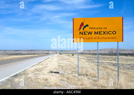 Panneau de bienvenue à la frontière entre le Nouveau Mexique et du Texas au sud de Carlsbad Banque D'Images