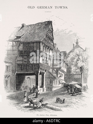 Hildesheim Allemagne Basse-saxe voyage géographie la moitié de l'Europe médiévale carrés bois habitation street road Banque D'Images