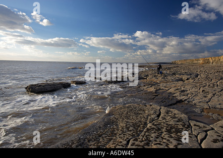 Pêche pêcheur sur la côte du Glamorgan, près de Llantwit Major, Glamorgan, Pays de Galles, Royaume-Uni Banque D'Images