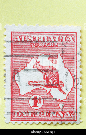 Le premier timbre australien 1 penny 1d kangourou rouge a été publié en 1913 Banque D'Images