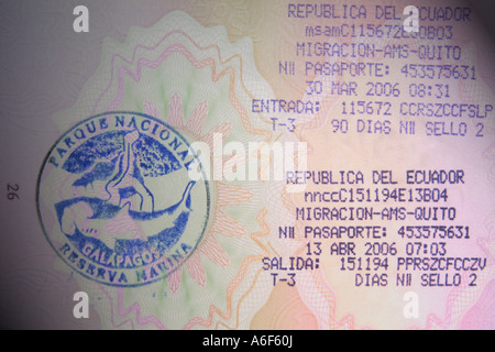 Timbres de Passeport d'Îles Galapagos Équateur Amérique du Sud Banque D'Images