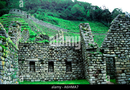 Huinay Huayna ruins.de l'Inca vers le Machu Picchu au Pérou. Banque D'Images