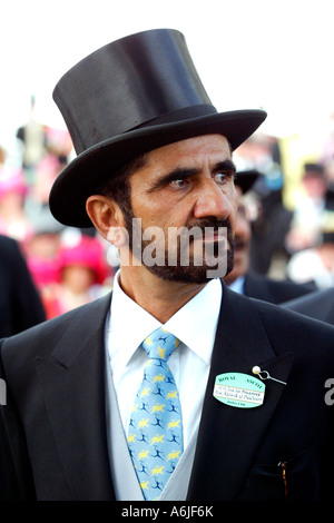 Cheikh Mohammed bin Rashid Al Maktoum aux courses de chevaux, le Royal Ascot, Grande-Bretagne Banque D'Images