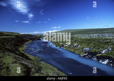 Chutes de Hraunfossar, de lave, de l'Islande Banque D'Images