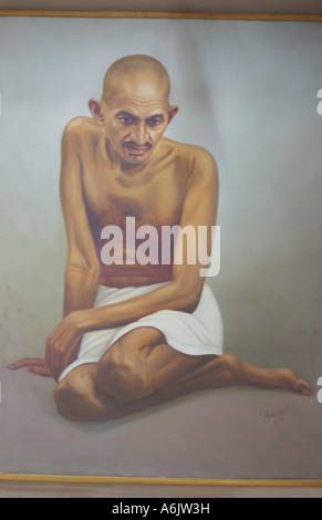 Peinture sculpture serein de Mahatma Gandhi à l'Ashram Sabarmati à Ahmedabad, Gujarat, Inde. Banque D'Images