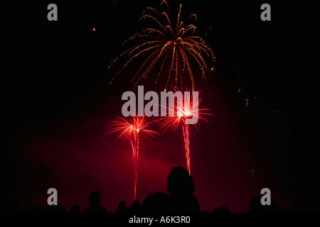 Les gens qui regardent des feux d'artifice à la nuit Guy Fawkes 5th de novembre commémoration annuelle de l'échec de la parcelle de Gunpoder en 1605 Surrey Angleterre Banque D'Images