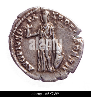 Un denier d'argent émis en 138 AD par Antonin comme César. Banque D'Images