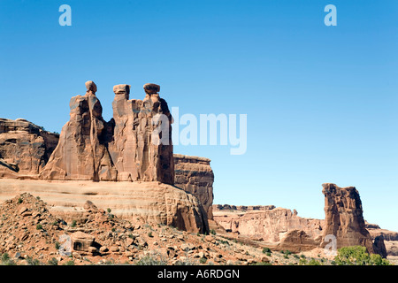 Arches NP trois commères près de Moab Utah Banque D'Images