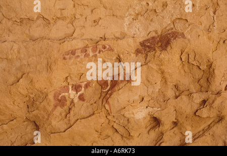 L'Afrique, Algérie, Sahara, oued dans Djerane. Peintures sur rock a fait avec pigment naturel et de couleurs Banque D'Images