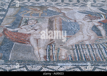 L'Afrique, Maroc, Volubilis, mosaïque connue sous le nom de Diana se baigner dans l'ancienne ville romaine Banque D'Images