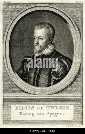 Philippe II, 21.5.1527 - 13.9. 1598, roi d'Espagne de 16.1.1556 - 13.9.1598, portrait, gravure, par J.Houbraken, historique, 1773 Banque D'Images