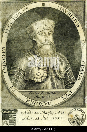 Maurice, 21.3.1521 - 11.7.1553, l'électeur de Saxe, 18.8.1547 - 11.7.1553, portrait, gravure, 16e siècle, historique, Historica Banque D'Images