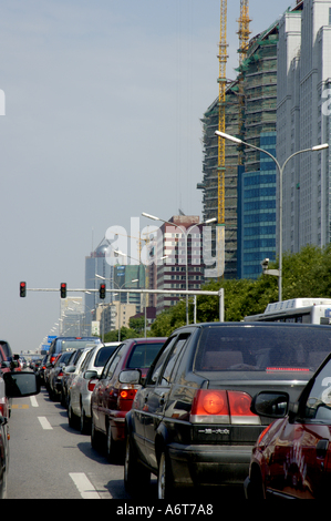 Embouteillage sur une autoroute du centre-ville de Beijing, Chine. Banque D'Images