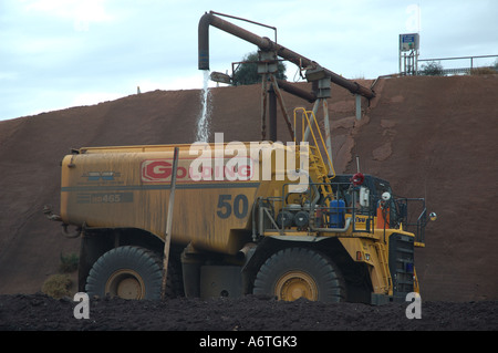 Camion-citerne à eau dans la mine de charbon à ciel ouvert d'Australie Queensland Banque D'Images